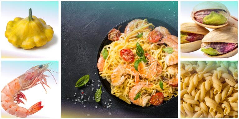 Casarecce di zucca, pistacchio e gamberetti
