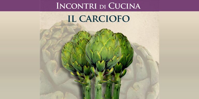 Copertina del corso Incontri di Cucina: il carciofo, con tre carciofi verdi su fondo beige