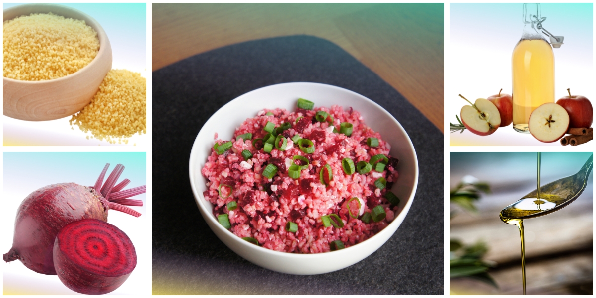 Couscous bicolore con rape rosse e aceto di mele