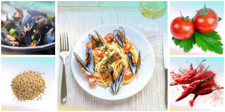 Fregola e cozze, con cozze, fregola sarda, pomodorini e prezzemolo