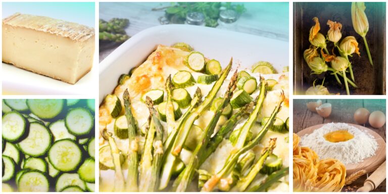 Lasagnette alle zucchine, vellutata di taleggio e fiori di zucca