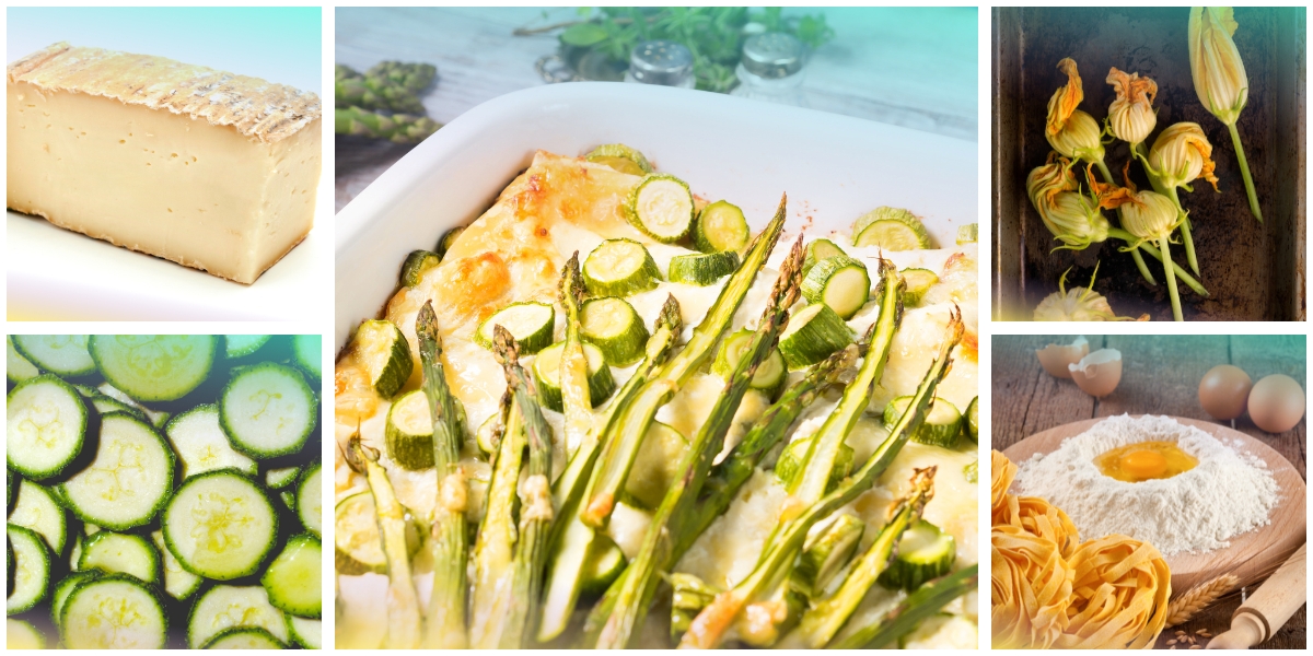 Lasagnette alle zucchine, vellutata di taleggio e fiori di zucca