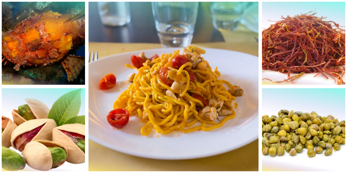 Mezzemaniche e scorfano con zafferano, pistacchi e capperi
