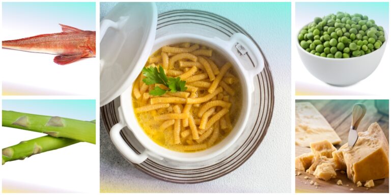 Passatelli in zuppetta di gallinella di mare e primizie di campo
