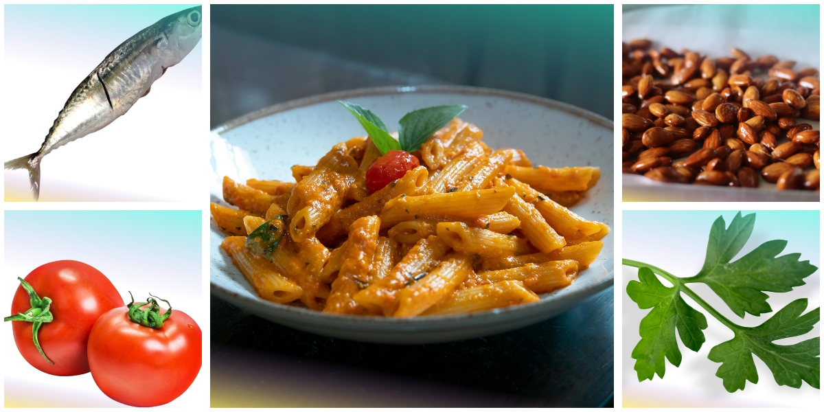 Penne con sgombro e mandorle tostate