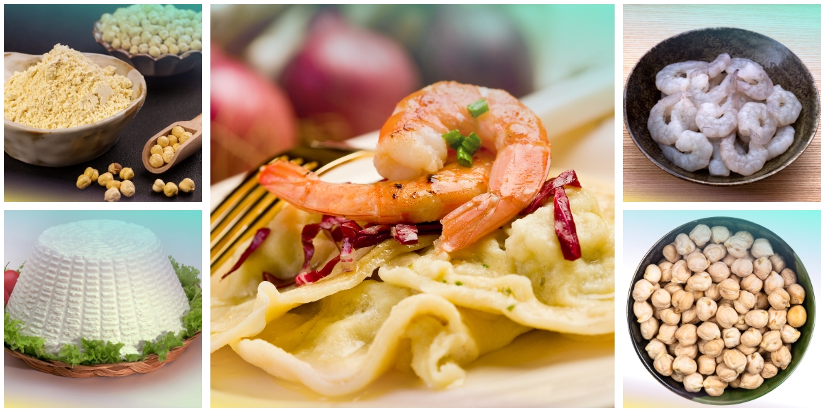 Ravioli di farina di ceci ripieni di gamberi