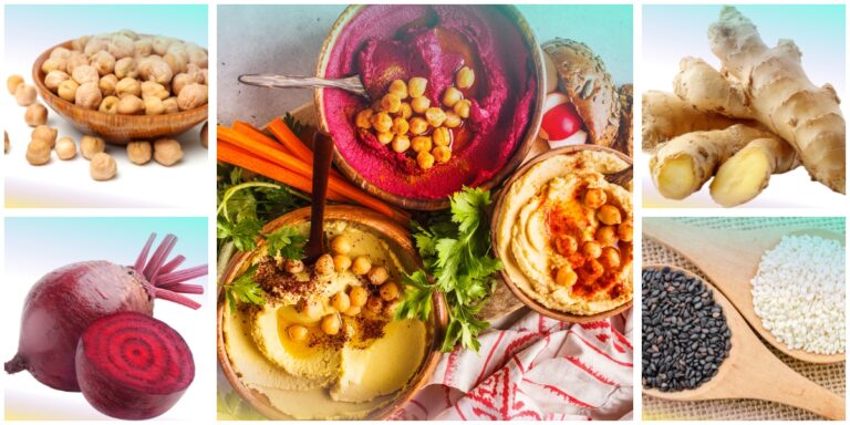 Tris di paté vegetali: hummus, crema di rape rosse e zenzero, paté al sesamo nero