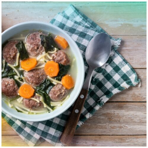 Zuppa di cardone con polpettine e stracciatella