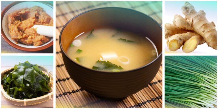 Zuppa di miso con alga wakame, zenzero e erba cipollina